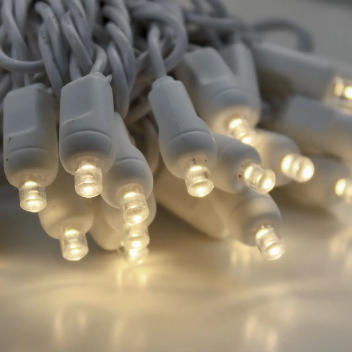 50-light  5mm Warm White LED Christmas Lights, 4" Spacing White Wire