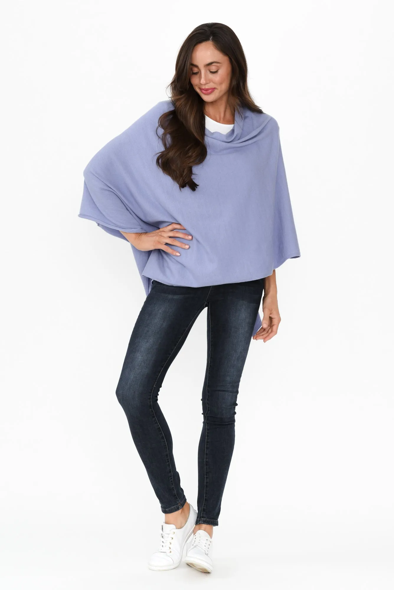 Amy Blue Wool Blend Poncho