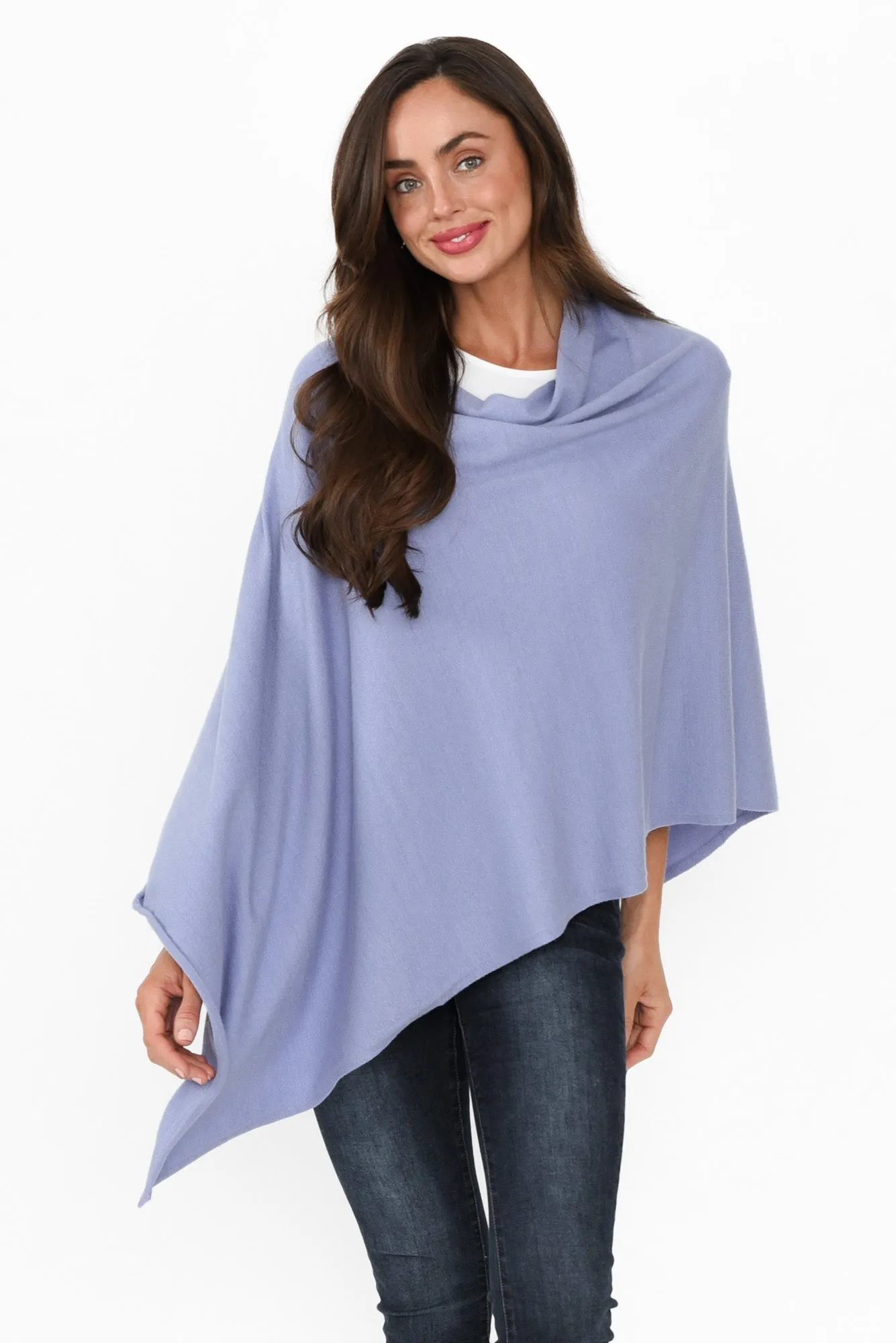 Amy Blue Wool Blend Poncho