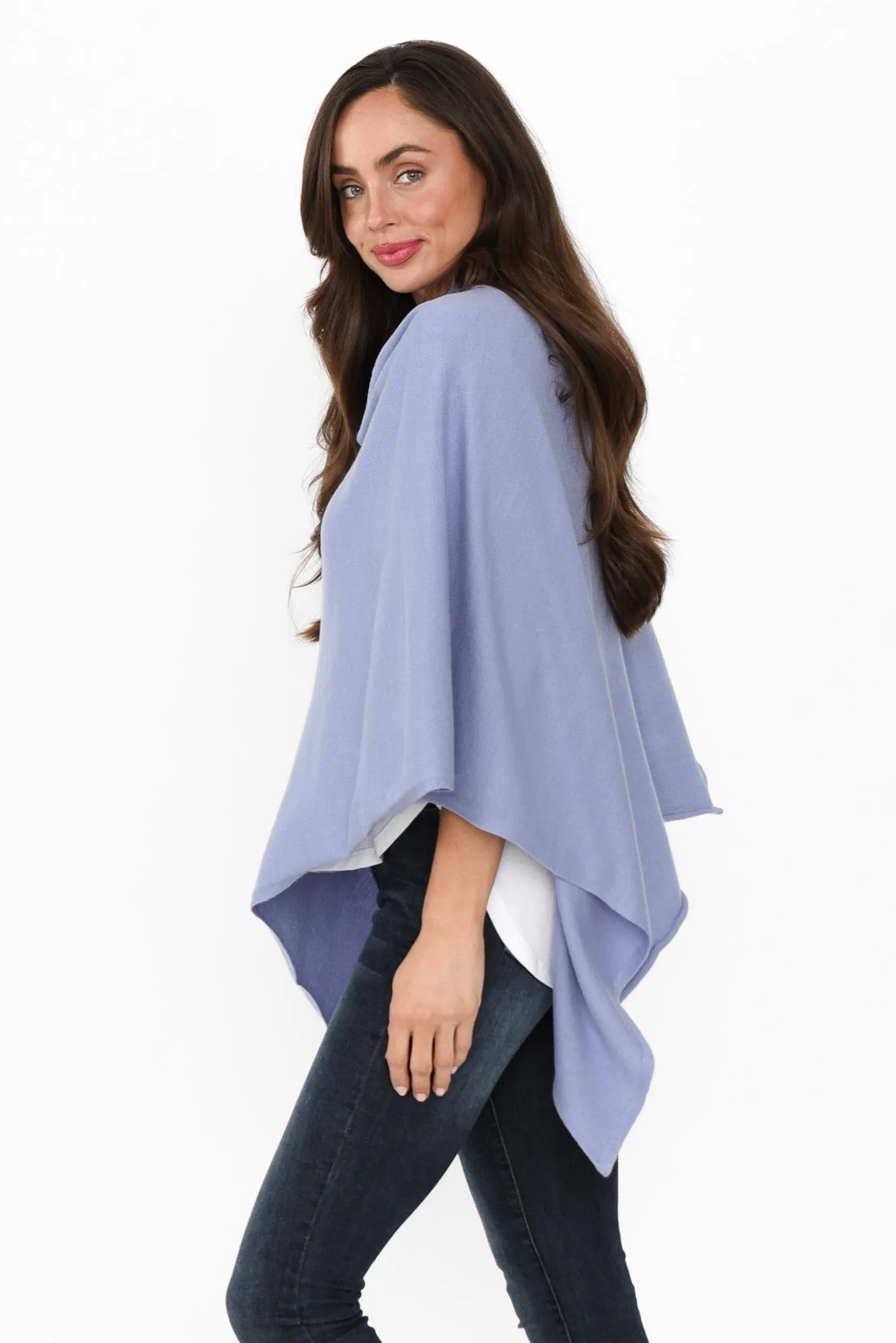 Amy Blue Wool Blend Poncho