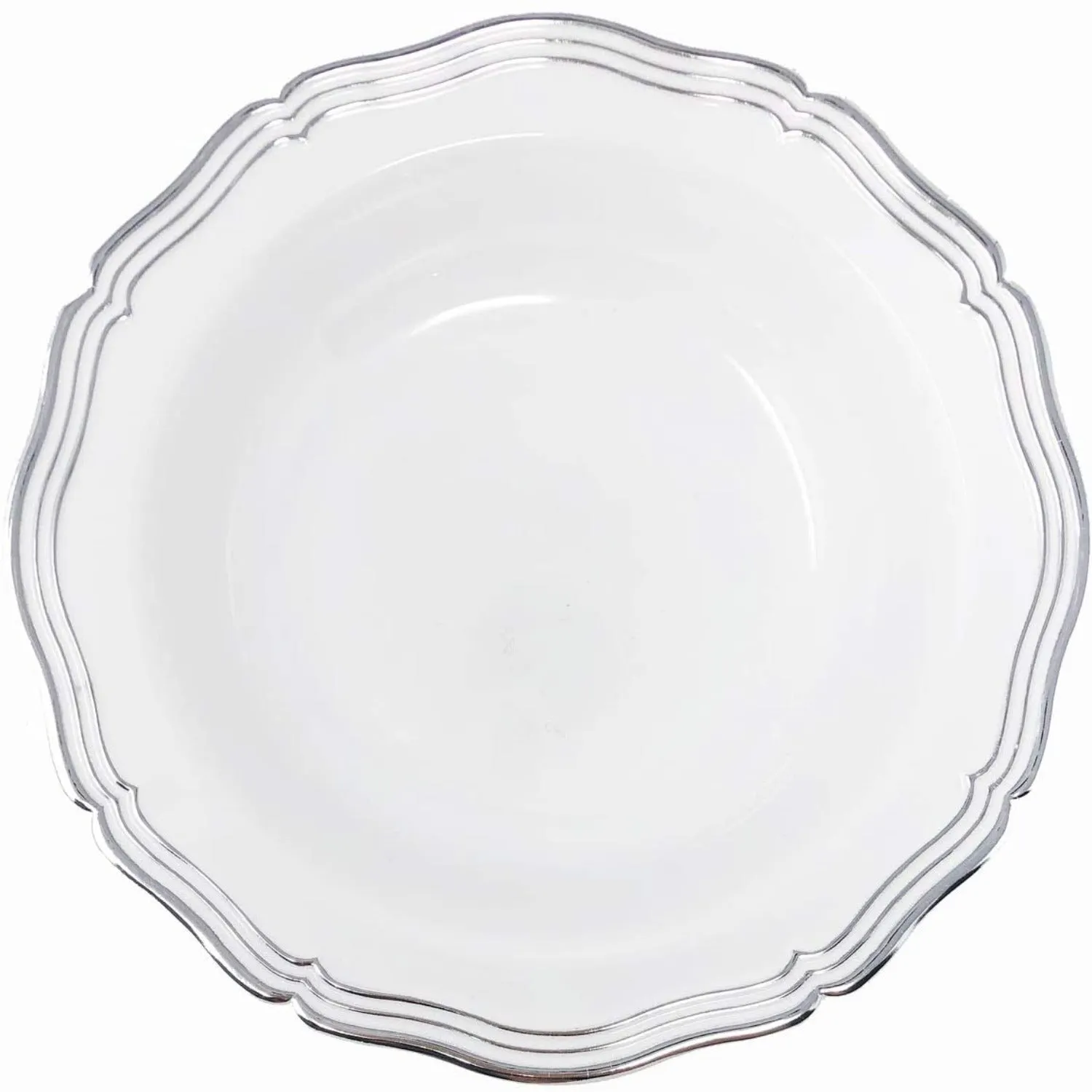 Aristocrat Collection Plastic Soup Bowls White & Silver 7.5 inches