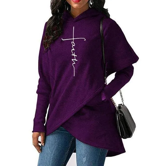 Autumn Hoodies Sweatshirts Women Long Sleeve Faith Embroidery Warm