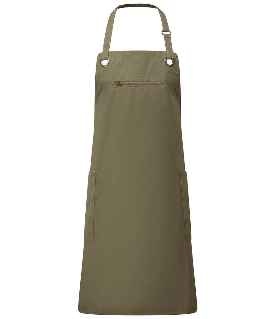 Barley Sustainable Bib Apron | OLIVE GREEN/CHESTNUT