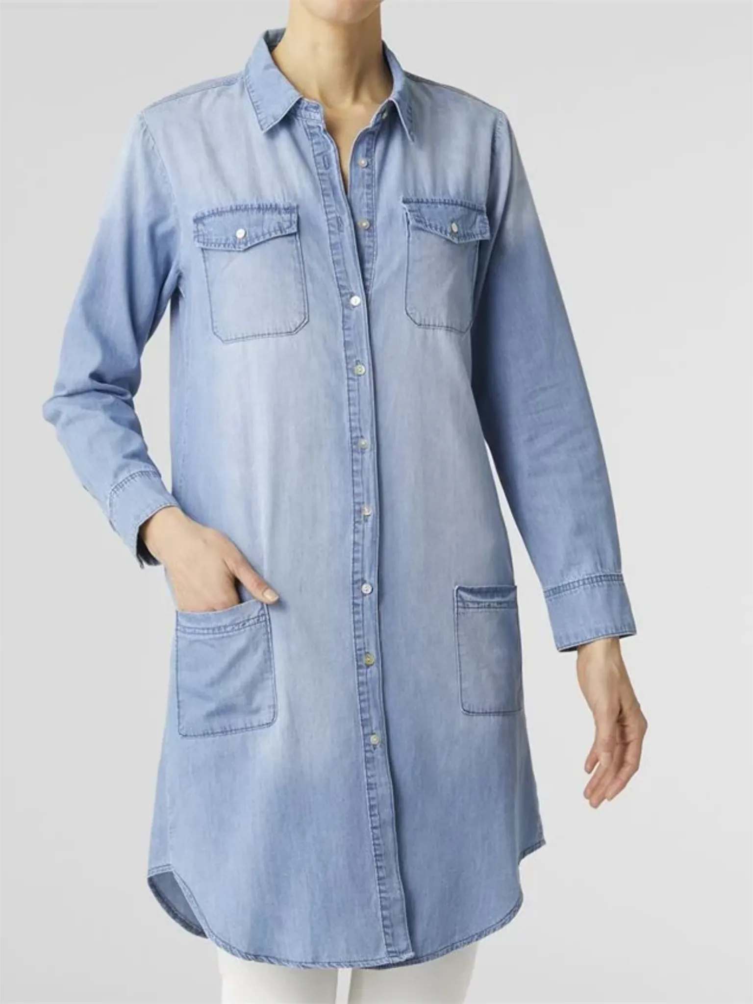 Eastwood Chambray Denim Tunic Dress - Light Denim