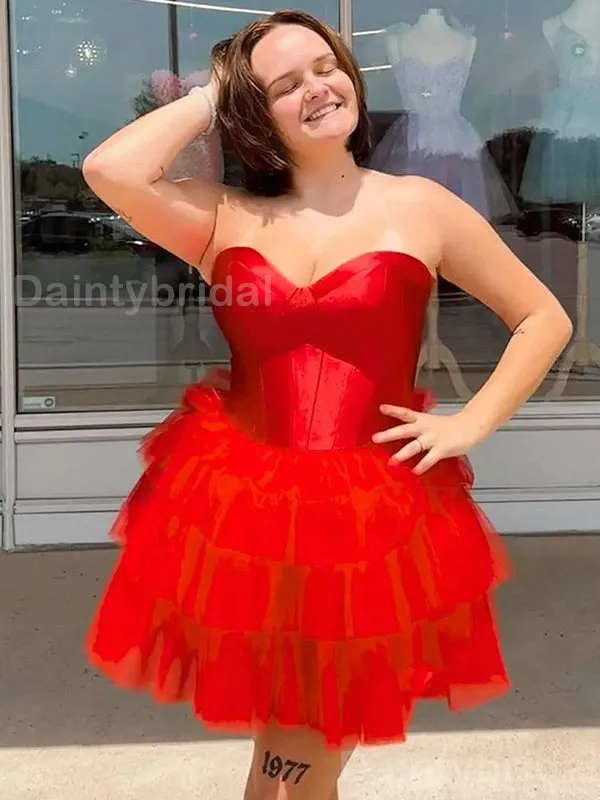 Elegant Sweetheart A-line Tulle Red Short Homecoming Dresses Online, HD0700