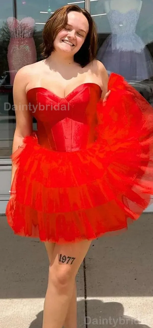 Elegant Sweetheart A-line Tulle Red Short Homecoming Dresses Online, HD0700