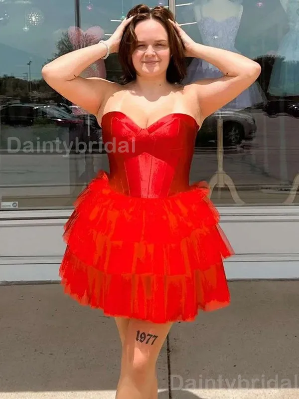 Elegant Sweetheart A-line Tulle Red Short Homecoming Dresses Online, HD0700