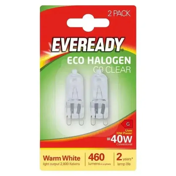 Eveready Eco Halogen G9 Clear Bulb 33W = 40W Warm White 2 Pack