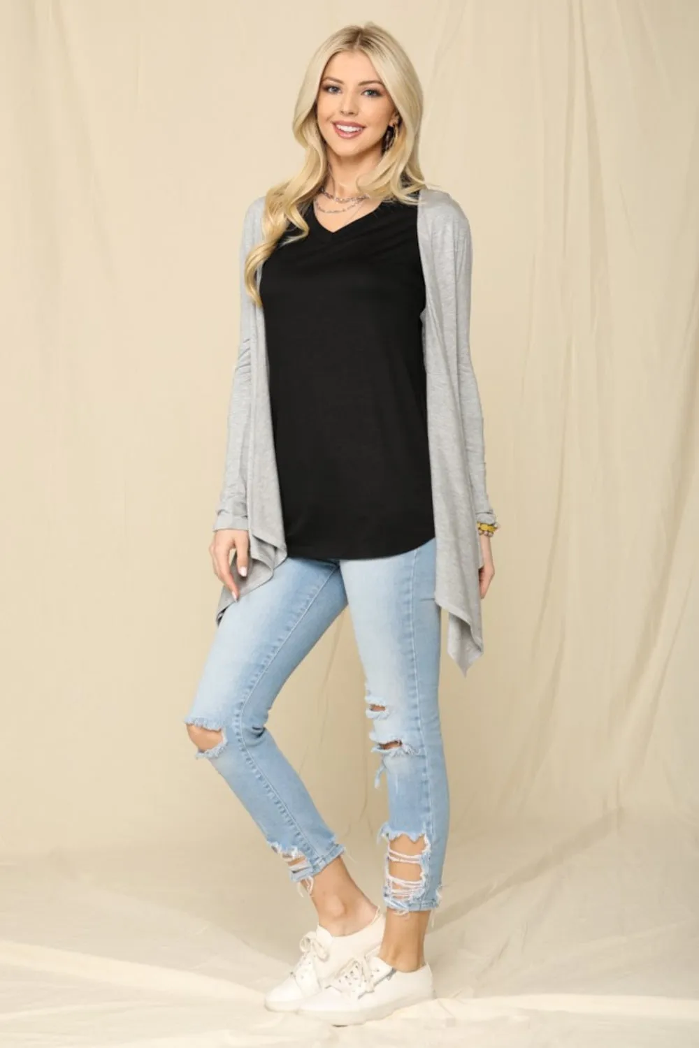 Full Size Open Front Knit Cardigan