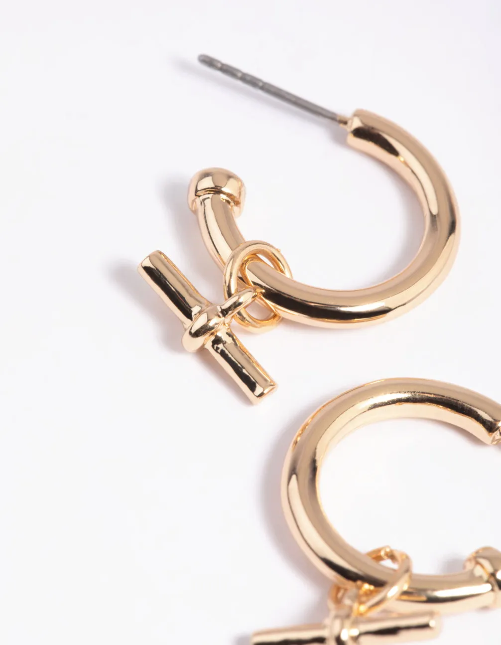 Gold Fob Huggie Hoop Earrings