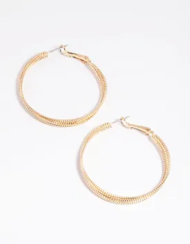 Gold Textured Criss Cross Hoop Earrings