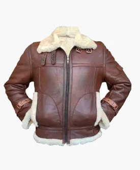 Handcrafted Men's Flying Leather Jacket with Fur Lining