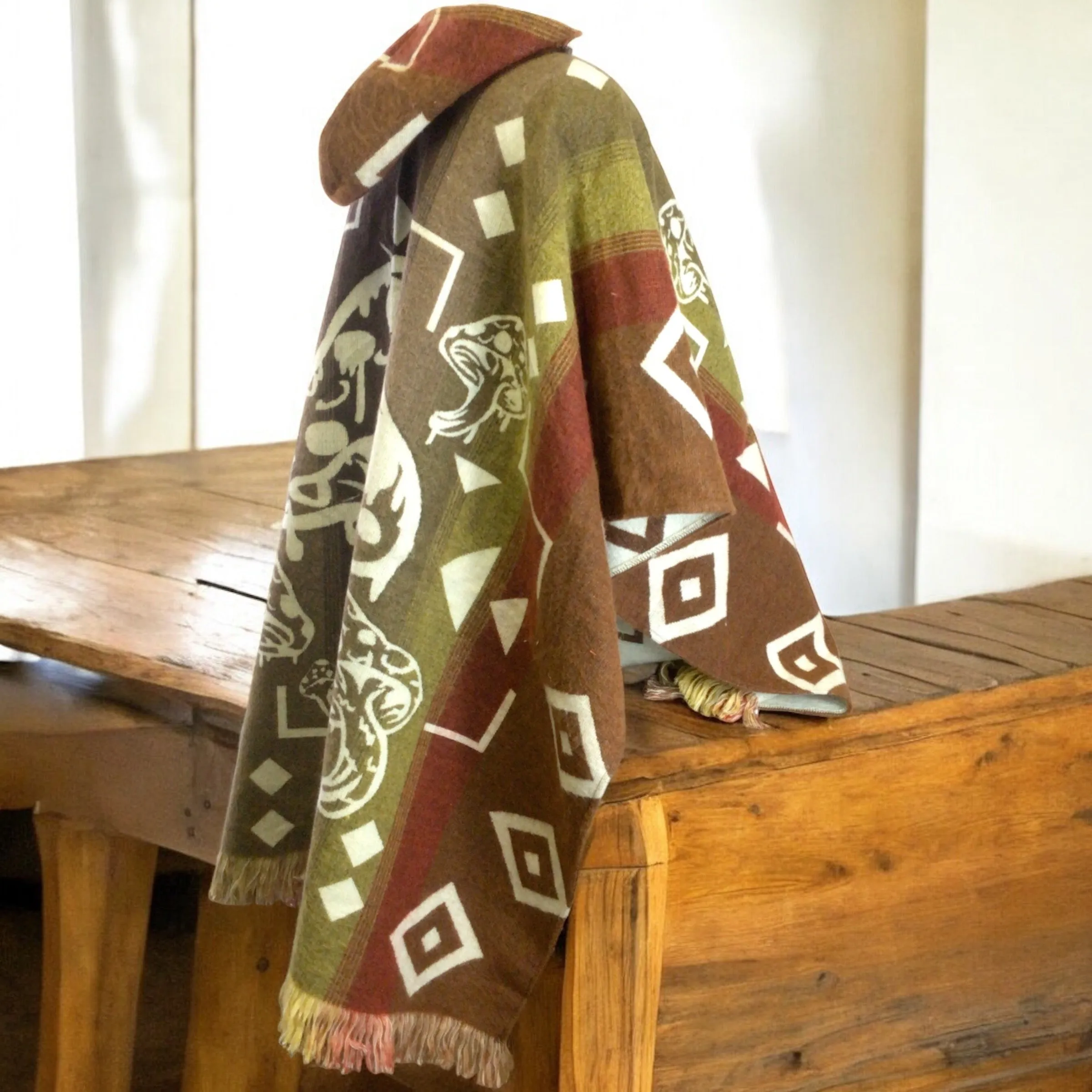 Handmade Ponchos brown and green ( mushroom )