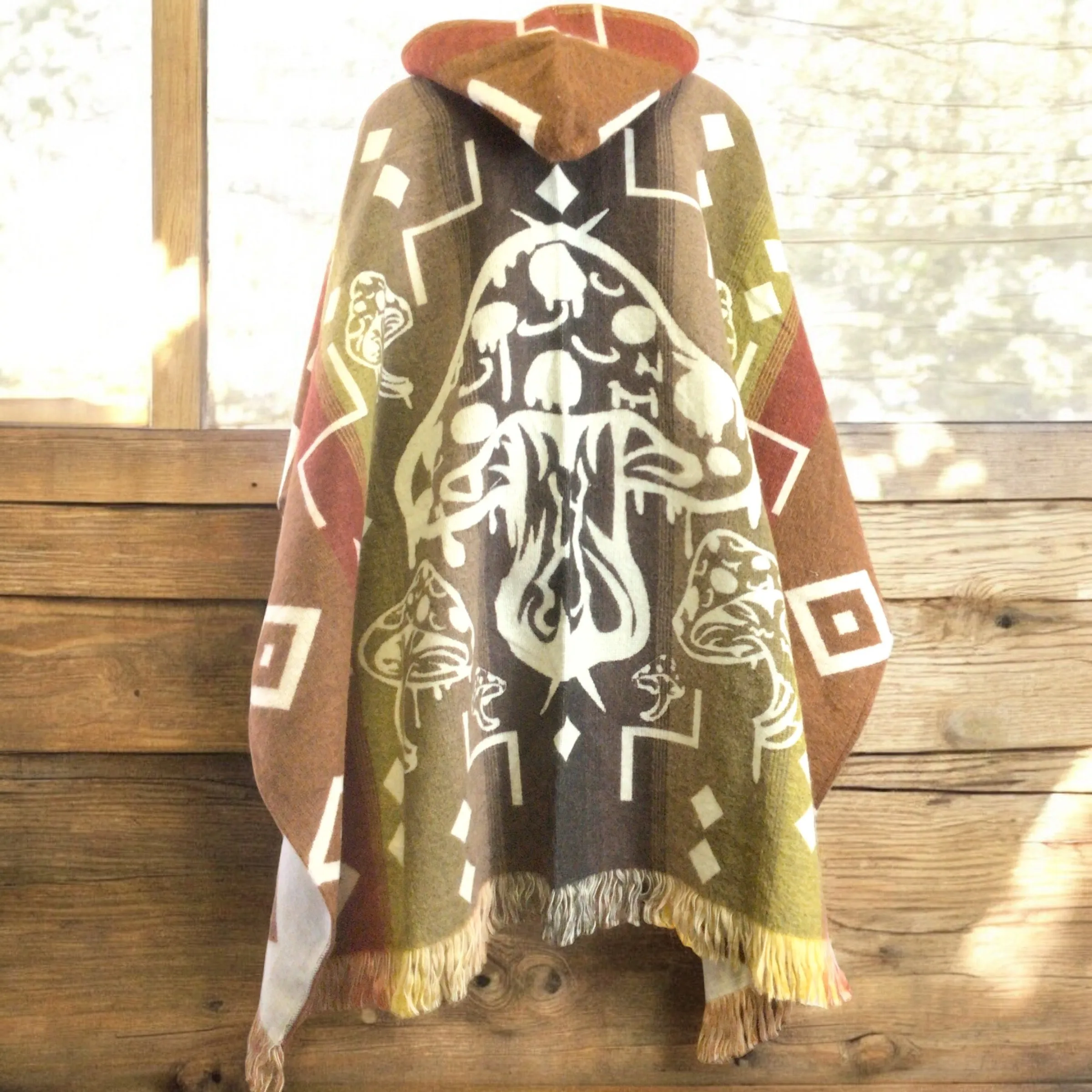 Handmade Ponchos brown and green ( mushroom )