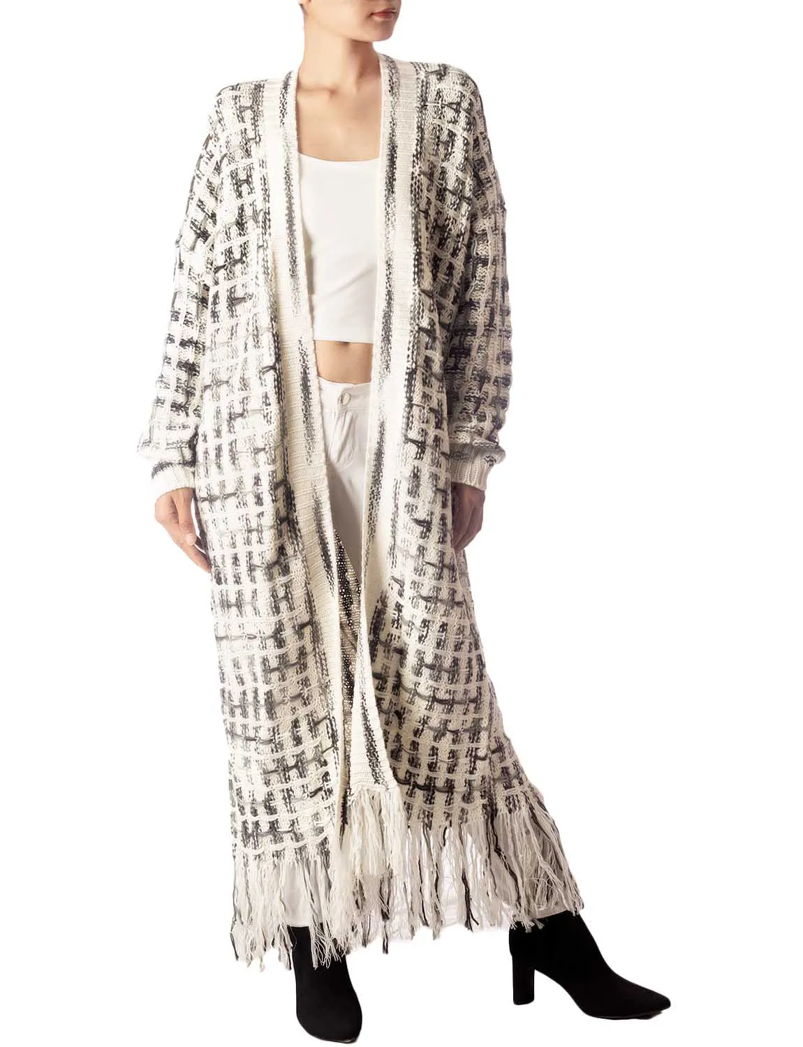 iB-iP Women's Sweater Loose Oversized Casual Tassels Maxi Long Sleeve Cardigan