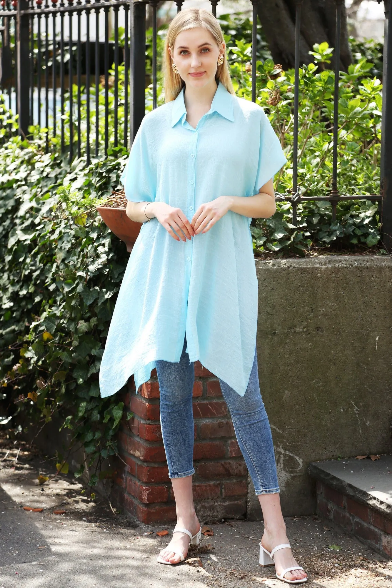 JP5009 Oversized Short Sleeve Button Up Shirt