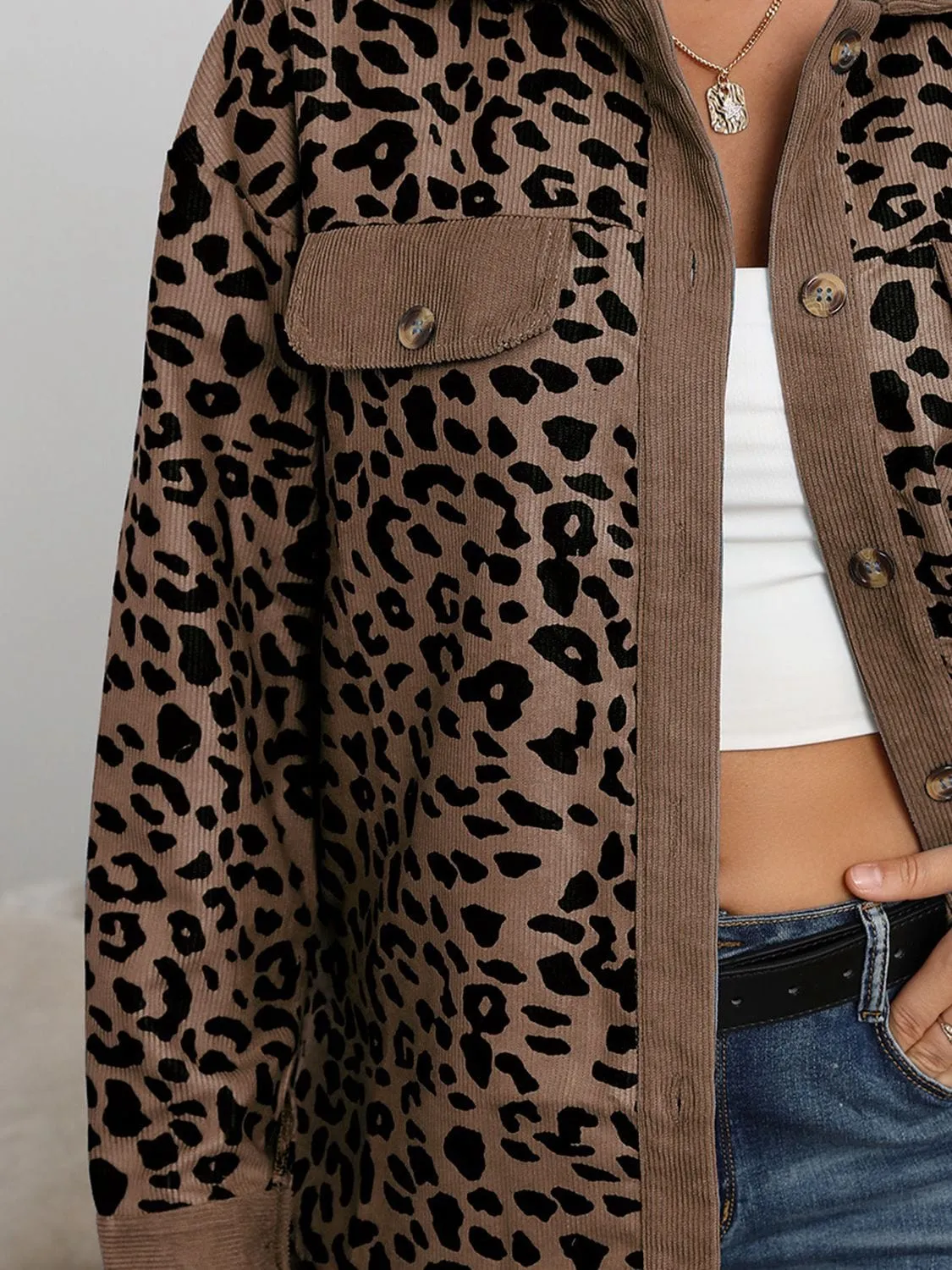 Lady's Leopard Print Buttoned Jacket