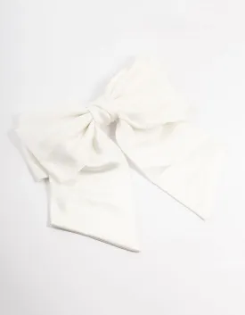 Large White Double Draped Fabric Bow Clip