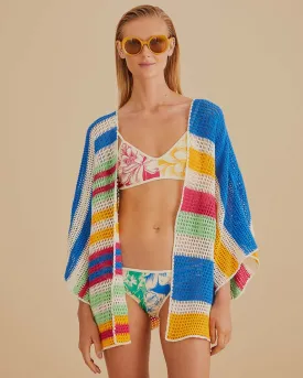 Mixed Stripes Crochet Kimono