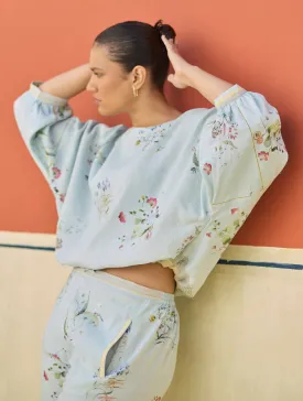 Myra Watercolor Floral Top - Sky