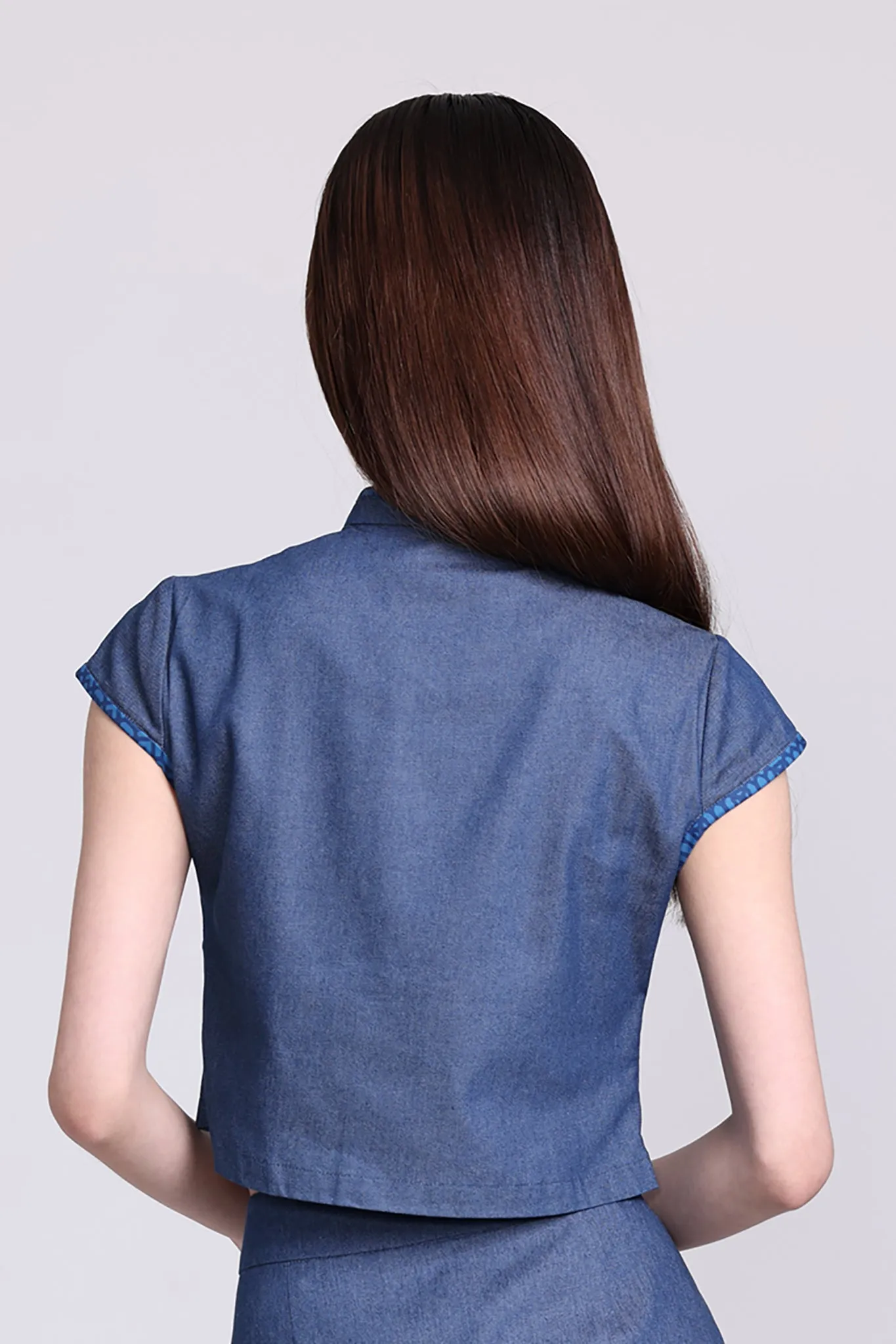 NELLA Denim Cropped Blouse (Navy)