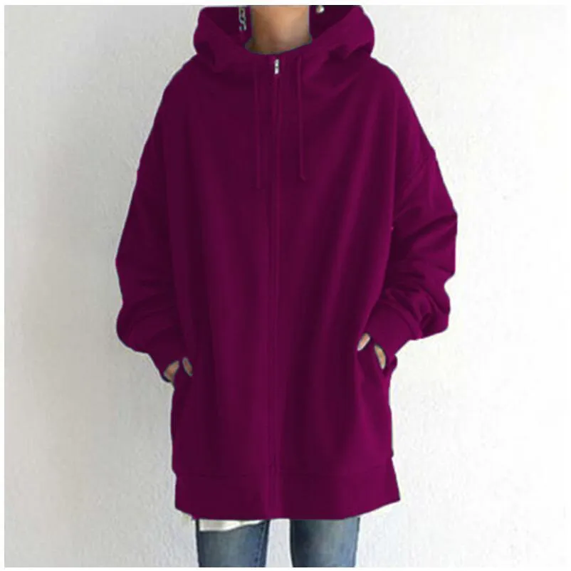 Personalized street sweater zipper hood long plus velvet sweater