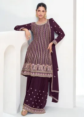 Purple Festive Style Embroidered Trendy Gharara Suit