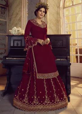 Rosewood Maroon Lehenga/Pant Style Trendy Suit