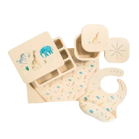 Silicone Mealtime Bundle Safari Warm Cream